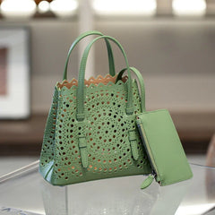 Calfskin Leather Wave-Cut Hollow Out Shoulder Bag, Scalloped Laser-Cut Handbag, Fashion Designer Bag Calfskin Leather Wave-Cut Hollow Out Shoulder Bag, Scalloped Laser-Cut Handbag, Fashion Designer Bag