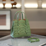 Calfskin Leather Wave-Cut Hollow Out Shoulder Bag, Scalloped Laser-Cut Handbag, Fashion Designer Bag
