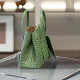 Calfskin Leather Wave-Cut Hollow Out Shoulder Bag, Scalloped Laser-Cut Handbag, Fashion Designer Bag