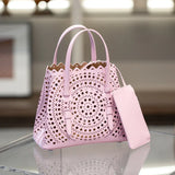Calfskin Leather Wave-Cut Hollow Out Shoulder Bag, Scalloped Laser-Cut Handbag, Fashion Designer Bag