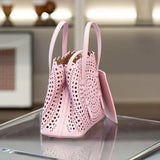 Calfskin Leather Wave-Cut Hollow Out Shoulder Bag, Scalloped Laser-Cut Handbag, Fashion Designer Bag