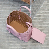 Calfskin Leather Wave-Cut Hollow Out Shoulder Bag, Scalloped Laser-Cut Handbag, Fashion Designer Bag