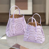 Calfskin Leather Wave-Cut Hollow Out Shoulder Bag, Scalloped Laser-Cut Handbag, Fashion Designer Bag