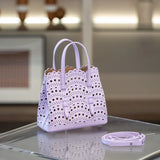 Calfskin Leather Wave-Cut Hollow Out Shoulder Bag, Scalloped Laser-Cut Handbag, Fashion Designer Bag