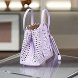 Calfskin Leather Wave-Cut Hollow Out Shoulder Bag, Scalloped Laser-Cut Handbag, Fashion Designer Bag