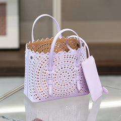 Calfskin Leather Wave-Cut Hollow Out Shoulder Bag, Scalloped Laser-Cut Handbag, Fashion Designer Bag Calfskin Leather Wave-Cut Hollow Out Shoulder Bag, Scalloped Laser-Cut Handbag, Fashion Designer Bag