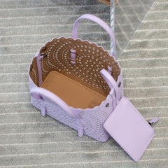 Calfskin Leather Wave-Cut Hollow Out Shoulder Bag, Scalloped Laser-Cut Handbag, Fashion Designer Bag Calfskin Leather Wave-Cut Hollow Out Shoulder Bag, Scalloped Laser-Cut Handbag, Fashion Designer Bag