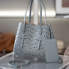 Calfskin Leather Wave-Cut Hollow Out Shoulder Bag, Scalloped Laser-Cut Handbag, Fashion Designer Bag Calfskin Leather Wave-Cut Hollow Out Shoulder Bag, Scalloped Laser-Cut Handbag, Fashion Designer Bag