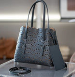 Calfskin Leather Wave-Cut Hollow Out Shoulder Bag, Scalloped Laser-Cut Handbag, Fashion Designer Bag