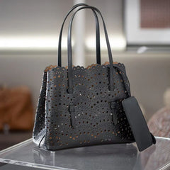 Calfskin Leather Wave-Cut Hollow Out Shoulder Bag, Scalloped Laser-Cut Handbag, Fashion Designer Bag Calfskin Leather Wave-Cut Hollow Out Shoulder Bag, Scalloped Laser-Cut Handbag, Fashion Designer Bag