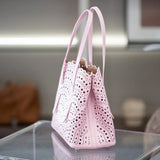 Calfskin Leather Wave-Cut Hollow Out Shoulder Bag, Scalloped Laser-Cut Handbag, Fashion Designer Bag