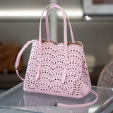 Calfskin Leather Wave-Cut Hollow Out Shoulder Bag, Scalloped Laser-Cut Handbag, Fashion Designer Bag