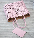 Calfskin Leather Wave-Cut Hollow Out Shoulder Bag, Scalloped Laser-Cut Handbag, Fashion Designer Bag