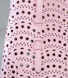 Calfskin Leather Wave-Cut Hollow Out Shoulder Bag, Scalloped Laser-Cut Handbag, Fashion Designer Bag