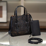 Calfskin Leather Wave-Cut Hollow Out Shoulder Bag, Scalloped Laser-Cut Handbag, Fashion Designer Bag