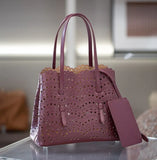 Calfskin Leather Wave-Cut Hollow Out Shoulder Bag, Scalloped Laser-Cut Handbag, Fashion Designer Bag