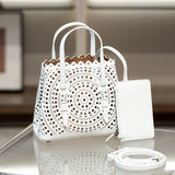 Calfskin Leather Wave-Cut Hollow Out Shoulder Bag, Scalloped Laser-Cut Handbag, Fashion Designer Bag