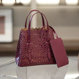 Calfskin Leather Wave-Cut Hollow Out Shoulder Bag, Scalloped Laser-Cut Handbag, Fashion Designer Bag