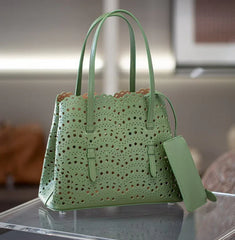 Calfskin Leather Wave-Cut Hollow Out Shoulder Bag, Scalloped Laser-Cut Handbag, Fashion Designer Bag Calfskin Leather Wave-Cut Hollow Out Shoulder Bag, Scalloped Laser-Cut Handbag, Fashion Designer Bag