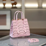 Calfskin Leather Wave-Cut Hollow Out Shoulder Bag, Scalloped Laser-Cut Handbag, Fashion Designer Bag