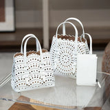 Calfskin Leather Wave-Cut Hollow Out Shoulder Bag, Scalloped Laser-Cut Handbag, Fashion Designer Bag