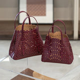 Calfskin Leather Wave-Cut Hollow Out Shoulder Bag, Scalloped Laser-Cut Handbag, Fashion Designer Bag