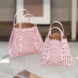 Calfskin Leather Wave-Cut Hollow Out Shoulder Bag, Scalloped Laser-Cut Handbag, Fashion Designer Bag