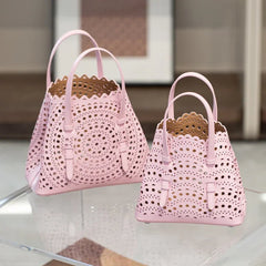 Calfskin Leather Wave-Cut Hollow Out Shoulder Bag, Scalloped Laser-Cut Handbag, Fashion Designer Bag Calfskin Leather Wave-Cut Hollow Out Shoulder Bag, Scalloped Laser-Cut Handbag, Fashion Designer Bag