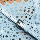 Calfskin Leather Wave-Cut Hollow Out Shoulder Bag, Scalloped Laser-Cut Handbag, Fashion Designer Bag