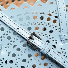 Calfskin Leather Wave-Cut Hollow Out Shoulder Bag, Scalloped Laser-Cut Handbag, Fashion Designer Bag Calfskin Leather Wave-Cut Hollow Out Shoulder Bag, Scalloped Laser-Cut Handbag, Fashion Designer Bag