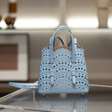 Calfskin Leather Wave-Cut Hollow Out Shoulder Bag, Scalloped Laser-Cut Handbag, Fashion Designer Bag