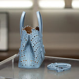 Calfskin Leather Wave-Cut Hollow Out Shoulder Bag, Scalloped Laser-Cut Handbag, Fashion Designer Bag