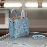 Calfskin Leather Wave-Cut Hollow Out Shoulder Bag, Scalloped Laser-Cut Handbag, Fashion Designer Bag