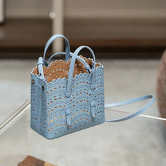 Calfskin Leather Wave-Cut Hollow Out Shoulder Bag, Scalloped Laser-Cut Handbag, Fashion Designer Bag Calfskin Leather Wave-Cut Hollow Out Shoulder Bag, Scalloped Laser-Cut Handbag, Fashion Designer Bag