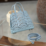 Calfskin Leather Wave-Cut Hollow Out Shoulder Bag, Scalloped Laser-Cut Handbag, Fashion Designer Bag