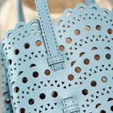 Calfskin Leather Wave-Cut Hollow Out Shoulder Bag, Scalloped Laser-Cut Handbag, Fashion Designer Bag