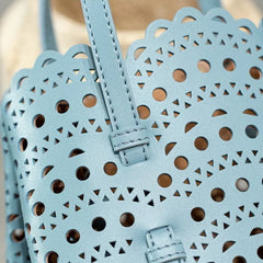 Calfskin Leather Wave-Cut Hollow Out Shoulder Bag, Scalloped Laser-Cut Handbag, Fashion Designer Bag Calfskin Leather Wave-Cut Hollow Out Shoulder Bag, Scalloped Laser-Cut Handbag, Fashion Designer Bag