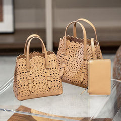 Calfskin Leather Wave-Cut Hollow Out Shoulder Bag, Scalloped Laser-Cut Handbag, Fashion Designer Bag Calfskin Leather Wave-Cut Hollow Out Shoulder Bag, Scalloped Laser-Cut Handbag, Fashion Designer Bag