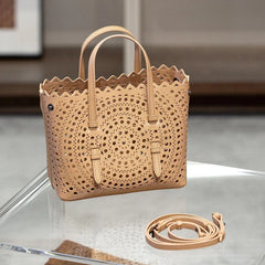 Calfskin Leather Wave-Cut Hollow Out Shoulder Bag, Scalloped Laser-Cut Handbag, Fashion Designer Bag Calfskin Leather Wave-Cut Hollow Out Shoulder Bag, Scalloped Laser-Cut Handbag, Fashion Designer Bag