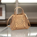 Calfskin Leather Wave-Cut Hollow Out Shoulder Bag, Scalloped Laser-Cut Handbag, Fashion Designer Bag