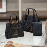 Calfskin Leather Wave-Cut Hollow Out Shoulder Bag, Scalloped Laser-Cut Handbag, Fashion Designer Bag