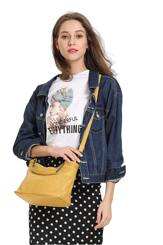 Small Cowhide Leather Shoulder Bag | Stylish Everyday Crossbody Purse