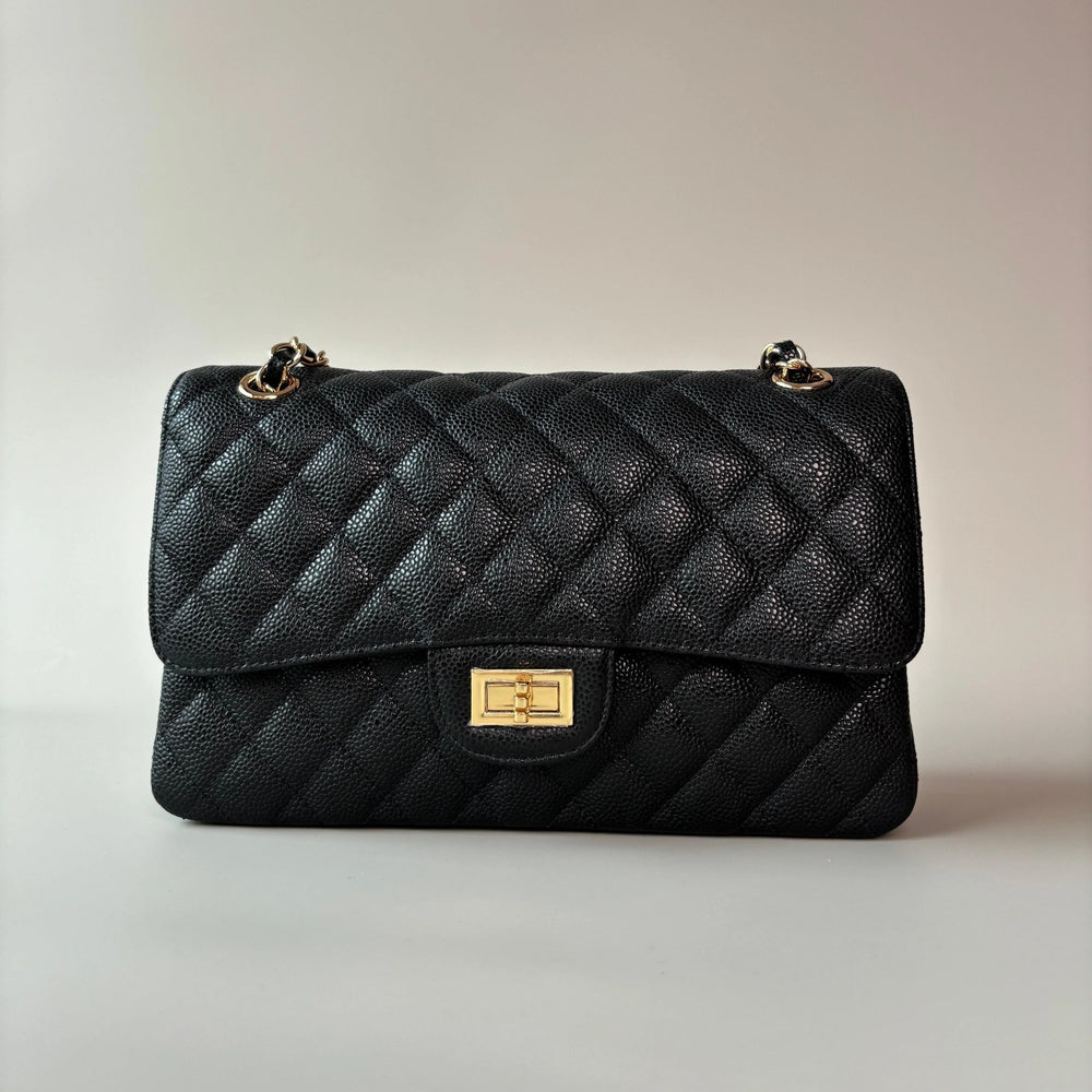 Classic Genuine Caviar Leather Handbag, Crossbody Bag, Classic Flap Bag Caviar, Leather Shoulder Purse, Chain Strap Lock Bag, Christmas Gift
