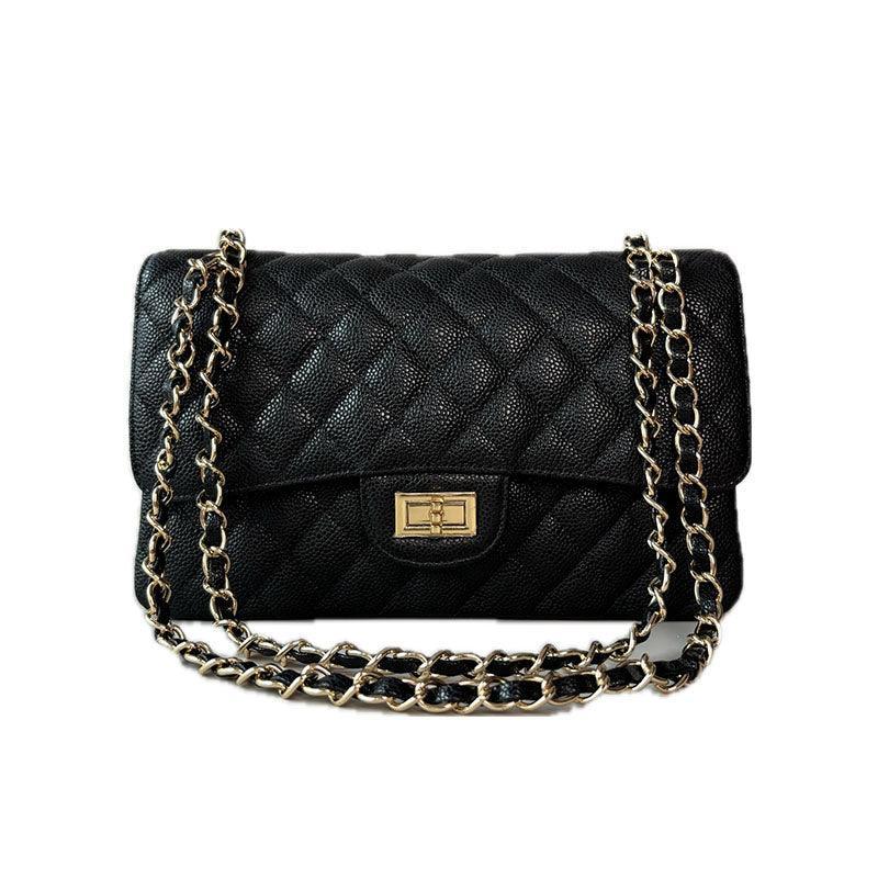 Classic Genuine Caviar Leather Handbag, Crossbody Bag, Classic Flap Bag Caviar, Leather Shoulder Purse, Chain Strap Lock Bag, Christmas Gift