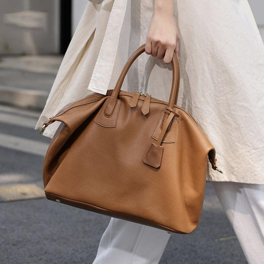 Classic Premium Leather Large Travel Tote Bag | Genuine Leather Women's Shoulder Weekend and Crossbody Bag