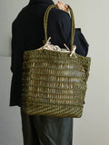 Handwoven Leather Tote Bag | Full Grain Cowhide Open Weave Shoulder Bag | Large Basket Tote | Boho Leather Handbag
