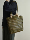 Handwoven Leather Tote Bag | Full Grain Cowhide Open Weave Shoulder Bag | Large Basket Tote | Boho Leather Handbag