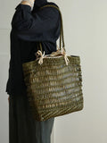 Handwoven Leather Tote Bag | Full Grain Cowhide Open Weave Shoulder Bag | Large Basket Tote | Boho Leather Handbag