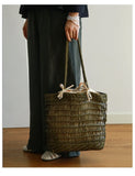 Handwoven Leather Tote Bag | Full Grain Cowhide Open Weave Shoulder Bag | Large Basket Tote | Boho Leather Handbag
