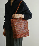 Handwoven Leather Tote Bag | Full Grain Cowhide Open Weave Shoulder Bag | Large Basket Tote | Boho Leather Handbag